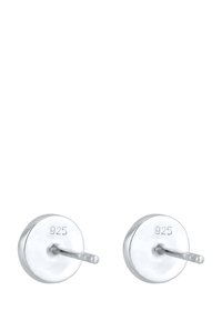 Orecchini a perno rotondi in argento sterling con superficie lucidata, dotati di un perno diritto e timbrati "925" per autenticità.