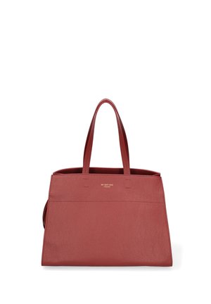 Struktureret rød læder tote taske med dobbelte håndtag og subtil guldtekst "MY-BEST BAG FIRENZE" på øverste front.
