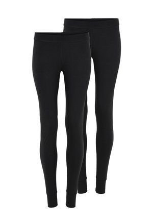 Sorte leggings lavet af strækbart materiale, med en glat, bred talje og tapered pasform, samt ankelmanchetter for en tætsiddende afslutning.