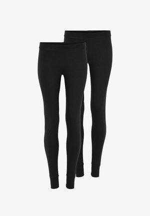 Sorte leggings lavet af strækbart materiale, med en glat, bred talje og tapered pasform, samt ankelmanchetter for en tætsiddende afslutning.