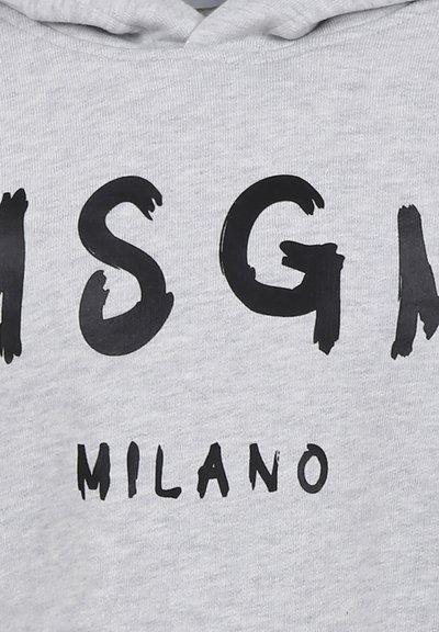 Felpa grigia con cappuccio caratterizzata da un bold testo nero "ISGM" sopra "MILANO", con una texture morbida e un design classico con cappuccio.