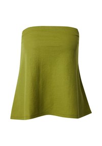 Olivgrünes trägerloses Top aus Baumwolle mit lockerer Passform, das eine glatte Textur und einen ausgestellten Saum für Komfort und Bewegungsfreiheit bietet.