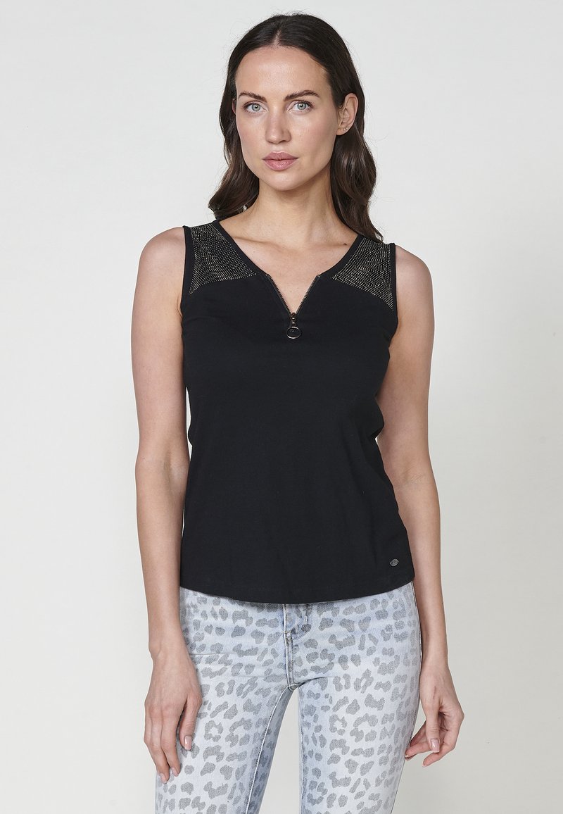 Koroshi V-NECK ZIP - Top - black/schwarz - Zalando