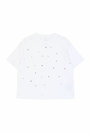 Bijela majica kratkih rukava s raspršenim metalik točkicama. Izrađena od mekane pamuka, s klasičnim okruglim izrezom i opuštenim krojem.