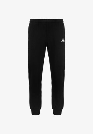 Zwarte sweatpants met een zachte stof, elastische tailleband en boorden, met een wit logo op het bovenste gedeelte van het linkerbeen.