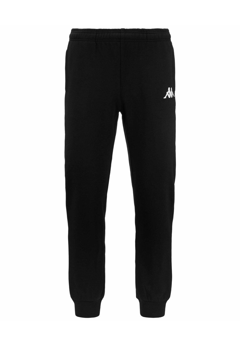 Zwarte sweatpants met een zachte stof, elastische tailleband en boorden, met een wit logo op het bovenste gedeelte van het linkerbeen.