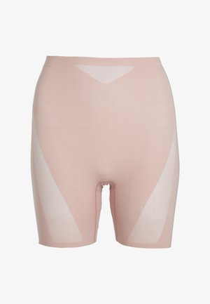 Shorts de formare de nuanță pielii cu un design la mijloc, dotate cu panouri transparente și o textură netedă pentru un aspect fără cusături.