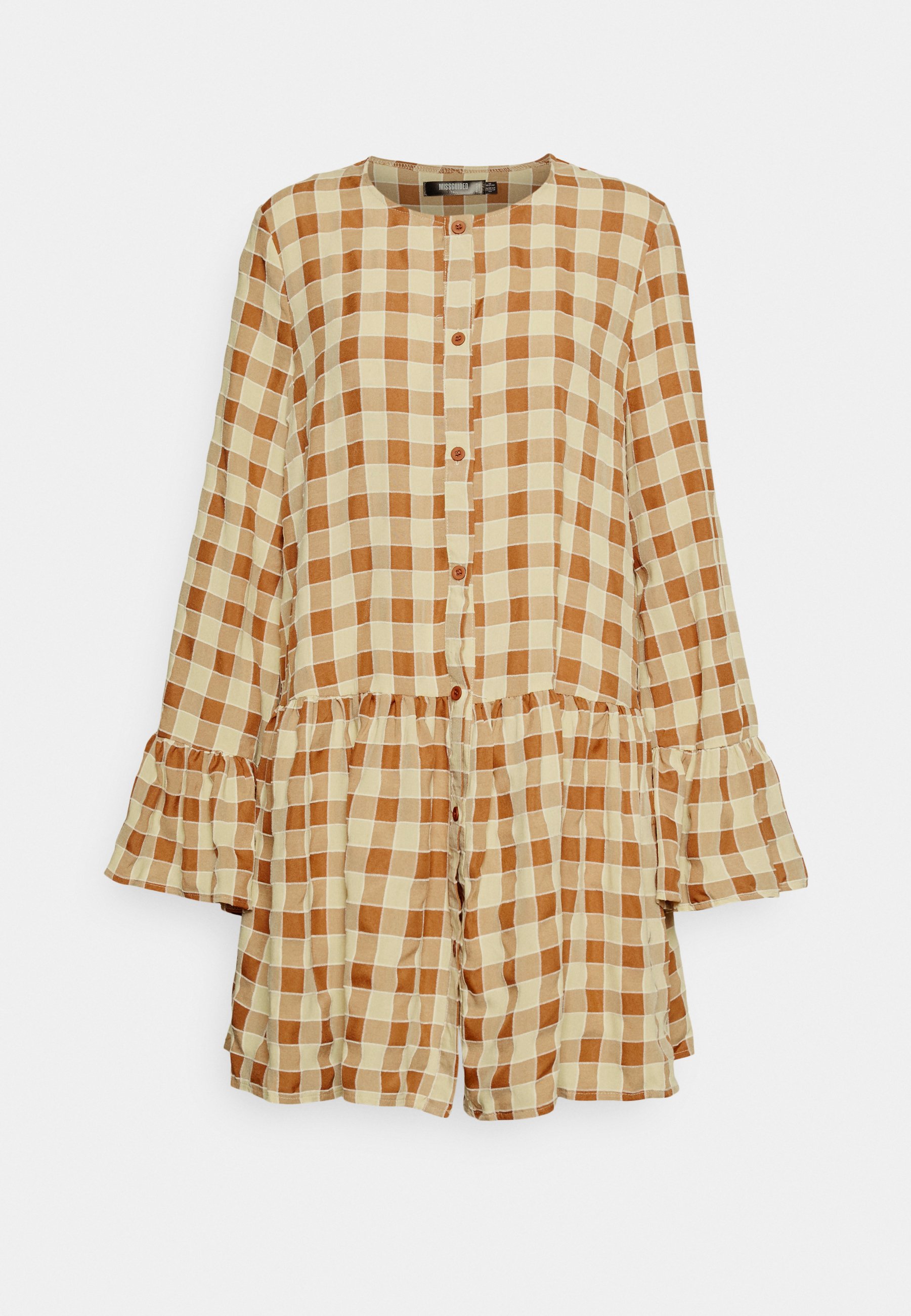 Missguided Tall GINGHAM SMOCK DRESS - Vestido camiseiro - brown/beige/preto 