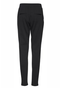 Sorte joggebukser med elastisk midje, slim fit, og to baklommer. Glatt stoff med et enkelt design og ingen synlige mønstre.