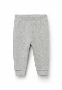Szare dresowe spodnie bawełniane z elastycznym pasem, ściągaczami na nogawkach oraz miękką fakturą. Prosty design bez wzorów i zdobień.