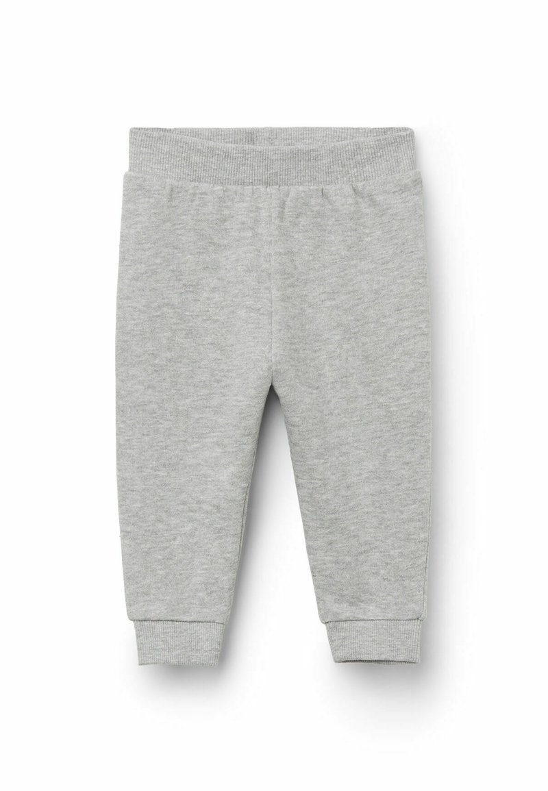 Szare dresowe spodnie bawełniane z elastycznym pasem, ściągaczami na nogawkach oraz miękką fakturą. Prosty design bez wzorów i zdobień.