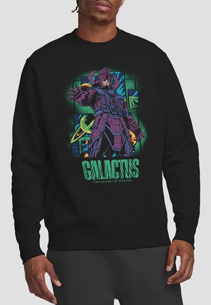 Black sweatshirt featuring a purple, comic-style illustration of Galactus, with green accents and the text "GALACTUS Devourer of Worlds."