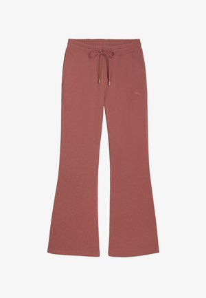 Pantalones deportivos acampanados de color óxido con cintura elástica y cordón, que presentan un pequeño logo de Puma en el muslo izquierdo.