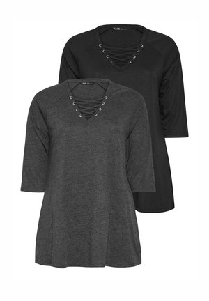 2 PACK LACE UP EYELET - Langærmet T-shirt - grey