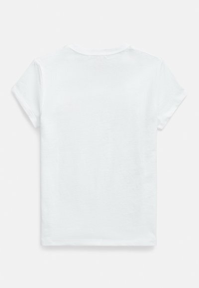 Λευκό βαμβακερό T-shirt με κοντά μανίκια και στρογγυλή λαιμόκοψη. Ομαλή υφή, χωρίς μοτίβα ή διακοσμητικά στο πίσω μέρος.