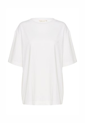 Weißes T-Shirt mit kurzen Ärmeln, aus weichem Baumwollstoff. Mit rundem Ausschnitt und dezentem Logo-Detail auf der linken Brust. Gerader Schnitt.