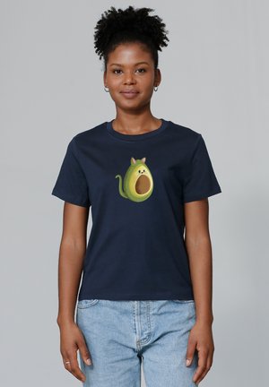 T-shirt en coton bleu marine mettant en avant un graphique d'un personnage d'avocat fantaisiste avec des oreilles. Manches courtes, col rond et coupe régulière.