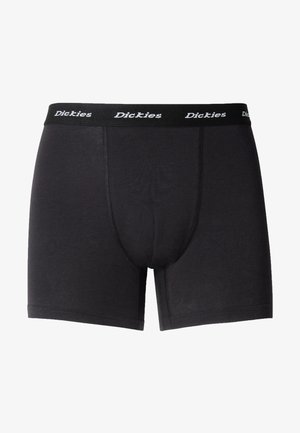 Črne bombažne bokserice z mehkimi pasom, ki nosi "Dickies" logo v beli barvi. Gladka tekstura in prilegajoča se zasnova.