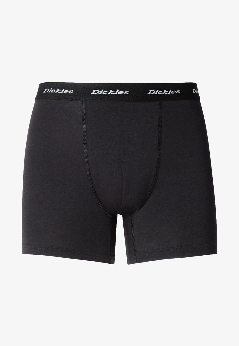 Boxer briefs de algodão preto com uma cintura suave que apresenta o logótipo "Dickies" em branco. Textura suave e um design ajustado.
