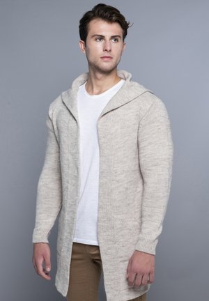 LANG MIT KAPUZE UND PRAKTISCHEN SEITENTASCHEN - Strickjacke - beige