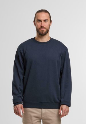 Marineblauwe sweatshirt van katoenmix. Voorzien van lange mouwen, ronde hals en ribgebreide manchetten en zoom. Eenvoudig ontwerp zonder patronen of accenten.