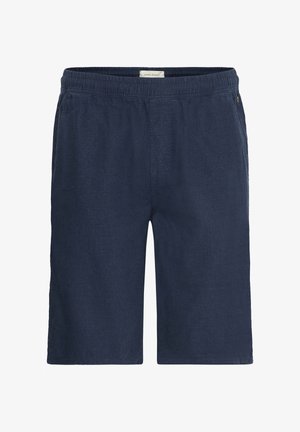 Σκούρο μπλε υφασμάτινα σορτς με ελαστική μέση, με άνετη εφαρμογή και διακριτικό υφαντό μοτίβο. Διαθέτει λειτουργικές πλαϊνές τσέπες.