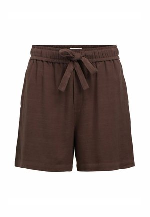 Shorts marron décontractés avec taille élastique et cordon de serrage noué à l'avant, en tissu doux.