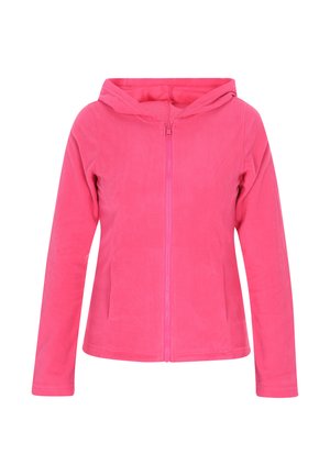 Fleece hoodie in helderroze, met lange mouwen en een voorkant met ritssluiting. Heeft een capuchon en zijzakken, een gladde textuur en een moderne snit.