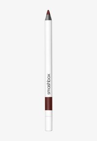 Huulilinerin kynä, jossa on valkoinen runko ja punainen kärki, hopeinen pää. Brändin nimi "smashbox" on mustalla tekstillä sivussa.