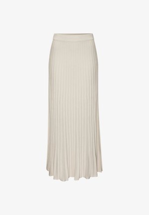 Hellbeige, gerippter Midi-Rock mit einem eng anliegenden Bund und fließender Silhouette. Hergestellt aus einem weichen, strukturierten Stoff.