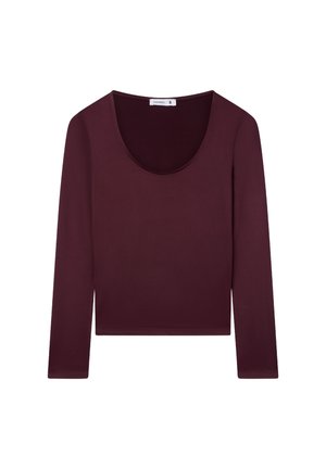 Maglietta a maniche lunghe di un profondo bordeaux, con scollatura rotonda e design aderente. Realizzata in tessuto liscio e elastico per il massimo comfort.