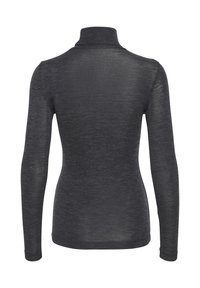 Long-sleeve turtleneck in dark gray, featuring a soft, textured fabric and a fitted silhouette. Smooth finish with no visible seams.