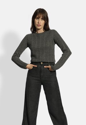 Just Cashmere ROUND NECK CABLE - Neule - mottled anthracite