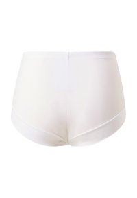 Weiße hochgeschnittene Unterwäsche aus glattem Stoff mit einem eleganten Design. Verfügt über abgerundete Kanten und minimale Nähte für einen nahtlosen Look.