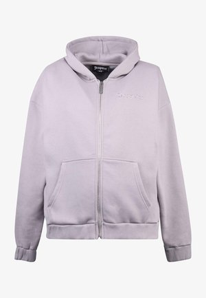 Heled hall kapuutsiga jakki pehmest kangast, millel on ees tasku, soonikkoes paelad ja tikitud tekst rinnal.