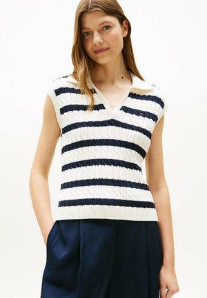 Polo shirt - ivory silk dark night navy stp