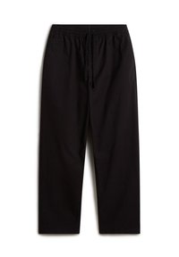 Pantalon noir droit avec taille élastique et cordon, en tissu léger.