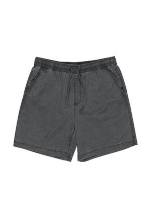 Pantalones cortos de algodón grises con cintura elástica y cordón de ajuste. Presentan bolsillos laterales y un ajuste relajado. Tejido suave y texturizado con un acabado deslavado.