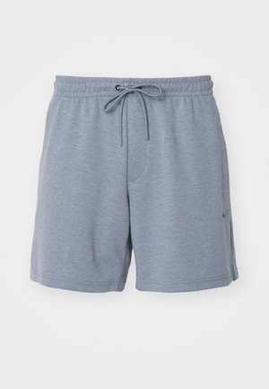 Gray athletic shorts made of a soft, breathable fabric. Features an elastic waistband with drawstring and side pockets.
