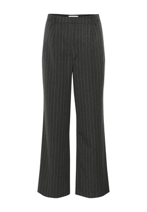 Hallhalliste triibuline pükste mudel laiade jalgadega, valmistatud struktuuriga kangast. Omab keskmise kõrgusega vööd ja küljetaskut.