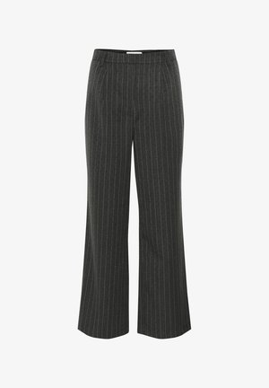 Hallhalliste triibuline pükste mudel laiade jalgadega, valmistatud struktuuriga kangast. Omab keskmise kõrgusega vööd ja küljetaskut.