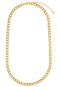 Halskette aus goldfarbigem Metall mit dicken Gliedern, ausgestattet mit einem Verschluss und einer verstellbaren Verlängerungskette zur Größenanpassung.