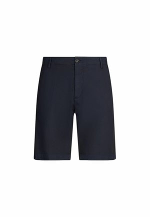 Shorts bleu marine avec fermeture à bouton, coupe slim, en tissu léger. Dotés de poches latérales et d'un design épuré et minimaliste.