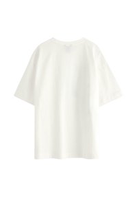 Hvid bomulds t-shirt, korte �ærmer, rund hals, afslappet pasform, med en glat overflade uden synlige logoer eller mønstre på ryggen.