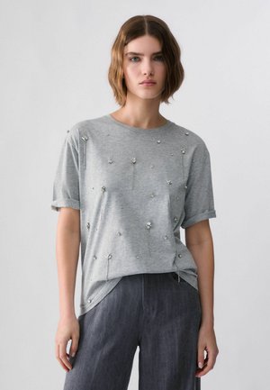 LIU JO, LIU JO T-SHIRT WITH JEWEL EMBROIDERY - T-shirt imprimé - grey