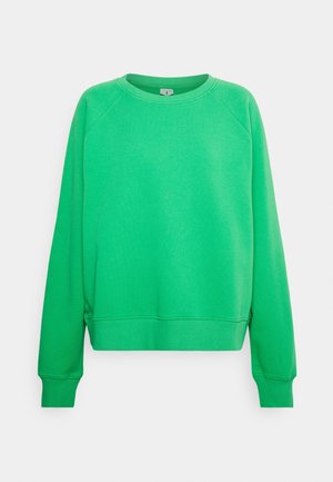 Sweat-shirt vert vif à manches longues et col rond avec poignets et ourlet côtelés, présenté à plat sur fond blanc.