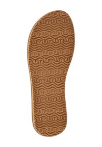 Bruine rubberen inlegzool met een gestructureerd golfpatroon en reliëftekst "FREE" door het hele oppervlak, met een ronde neus en een platte basis.