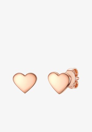 Boucles d'oreilles en forme de cœur en or rose avec une surface lisse et brillante et un fermoir sécurisé. Dimensions et design adaptés pour un port quotidien.