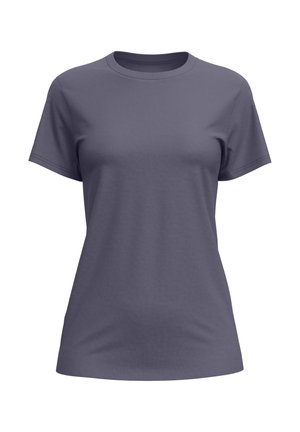 T-shirt à manches courtes en coton uni violet foncé. Encolure ronde, coupe standard, texture lisse, sans motifs ni accents.