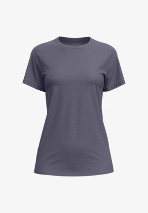 Short-sleeve t-shirt in solid dark purple cotton. Round neckline, standard fit, smooth texture, no patterns or accents.